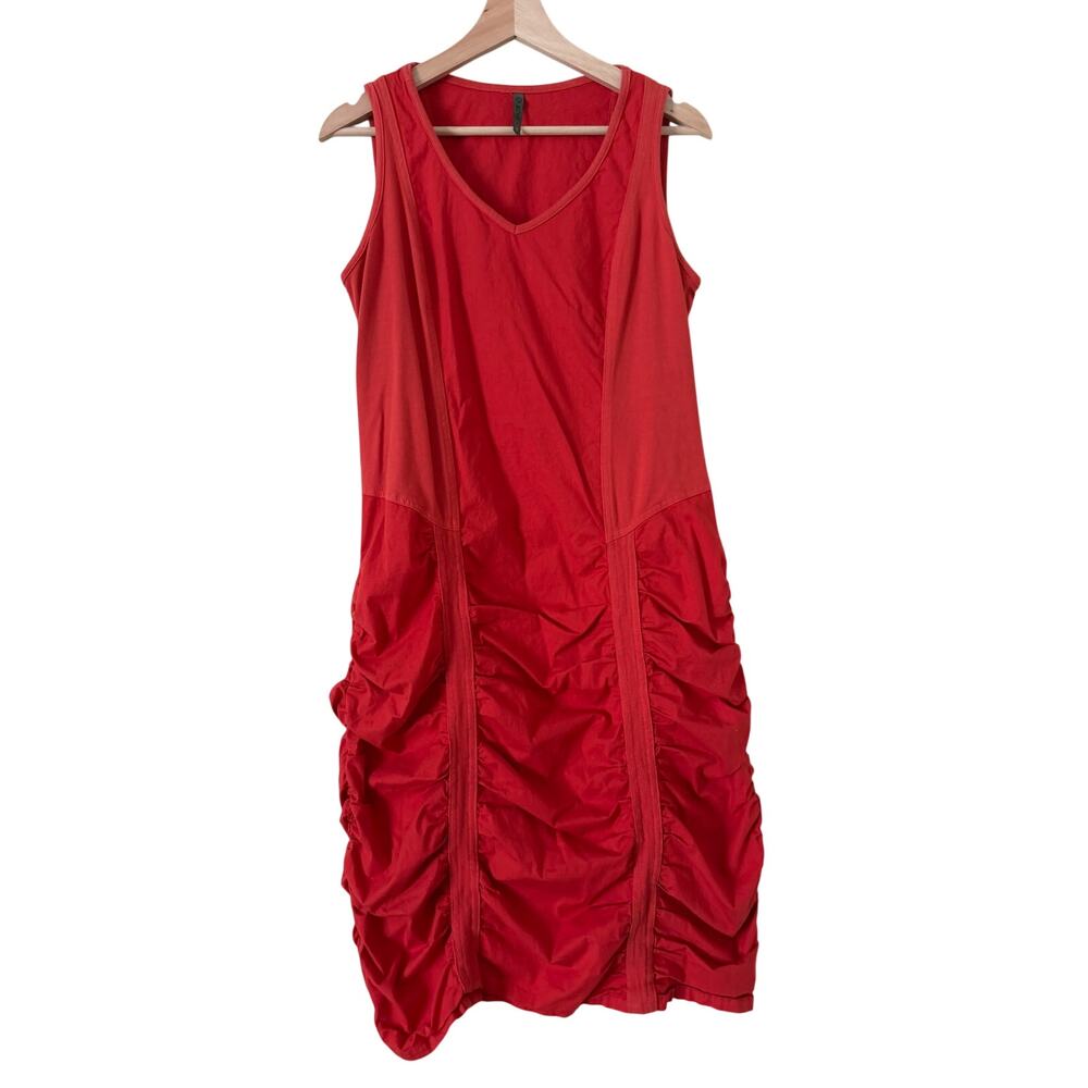 XCVI Red Orange Ruched Tank Dress Cotton Spandex Medium Travel Boho Avant Garde